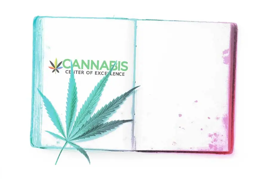 Book with a medical cannabis leaf.